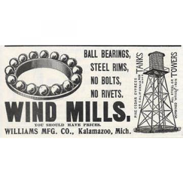 1897 WILLIAMS BALL BEARING WIND MILL WINDMILL AD KALAMAZOO MI MICHIGAN