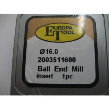 16mm HSS COBALT TiALN COATED BALL END MILL INSERT 2003511600 EUROPA TOOL #79
