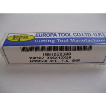 3mm HSSCo8 4 FLT L/S END MILL EUROPA TOOL / CLARKSON 1081020300 NEW &amp; BOXED #48