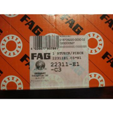 FAG, 22311-E1-C3 Spherical Roller Bearing, 55mm x 120mm x 43mm, 0599eGE2
