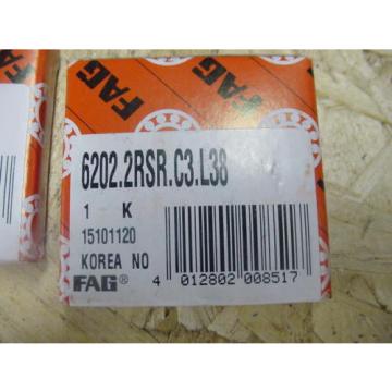 Lot of 2 FAG 6202-2Z 6202.2RSR.C3.L38 Ball Bearings 15x35mm Free Shipping!