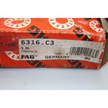 FAG 6316.C3 Ball Bearing Single Row Lager Diameter: 80mm x 170mm Thickness: 39mm